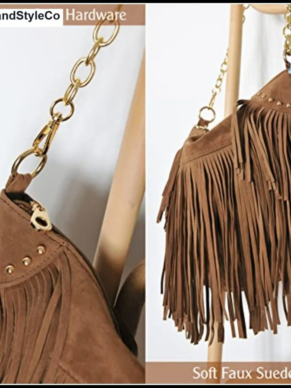 Faux Suede Leather Hobo Bag Tassel Chain Shoulder Purse Women
